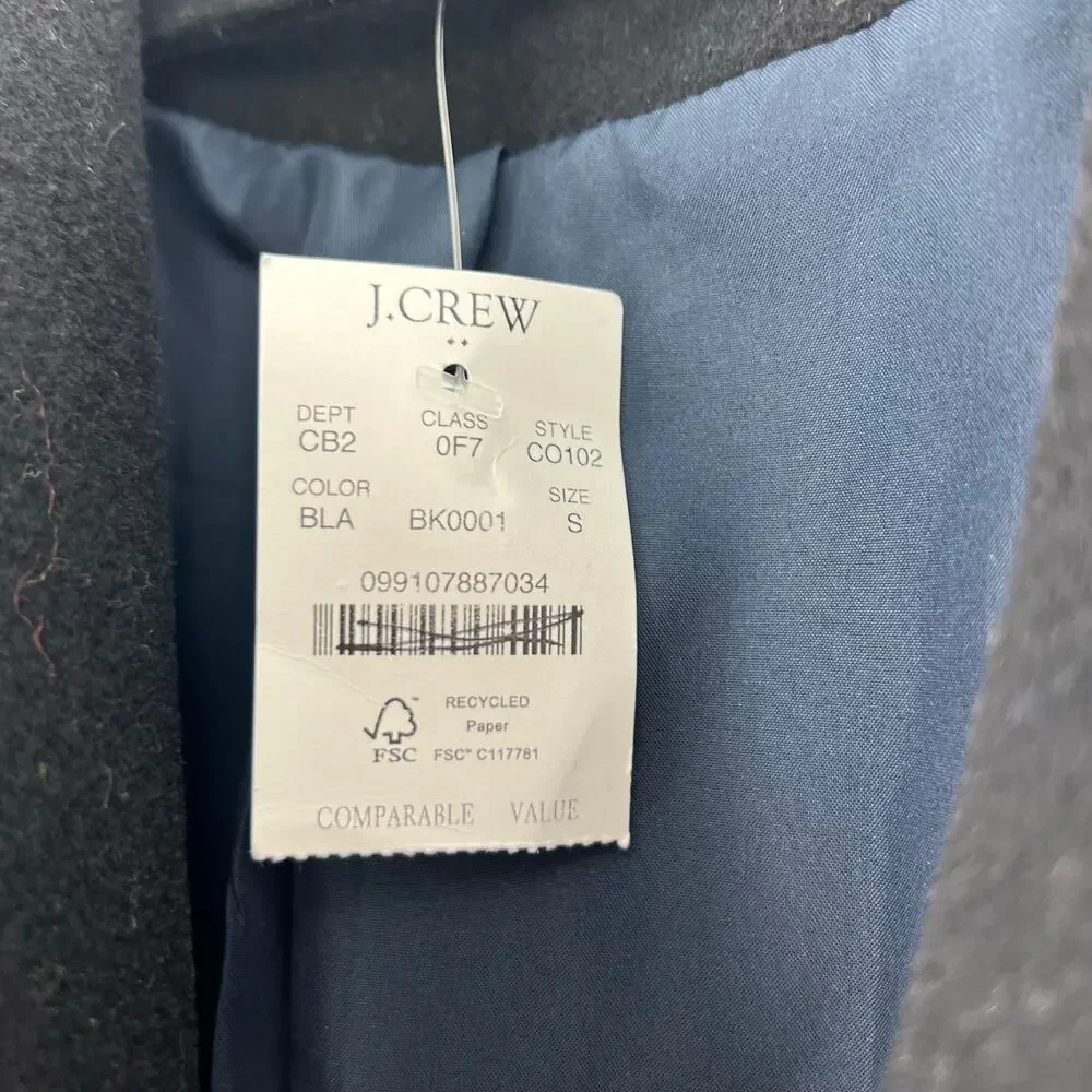 J. Crew Wool Blend Patch Pocket Notch Collar Topcoat Classic Black Size S NWT